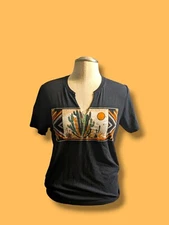 Rowdy Crowd Cactus Aztec Black Graphic Tee Size Medium Boho Southwest 