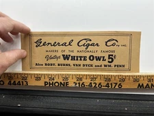 1940s 1950s General Cigar Company White Owl Box Label Vintage