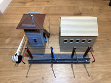 O Gauge Vintage shed house, signal house, a barrier and fuel station