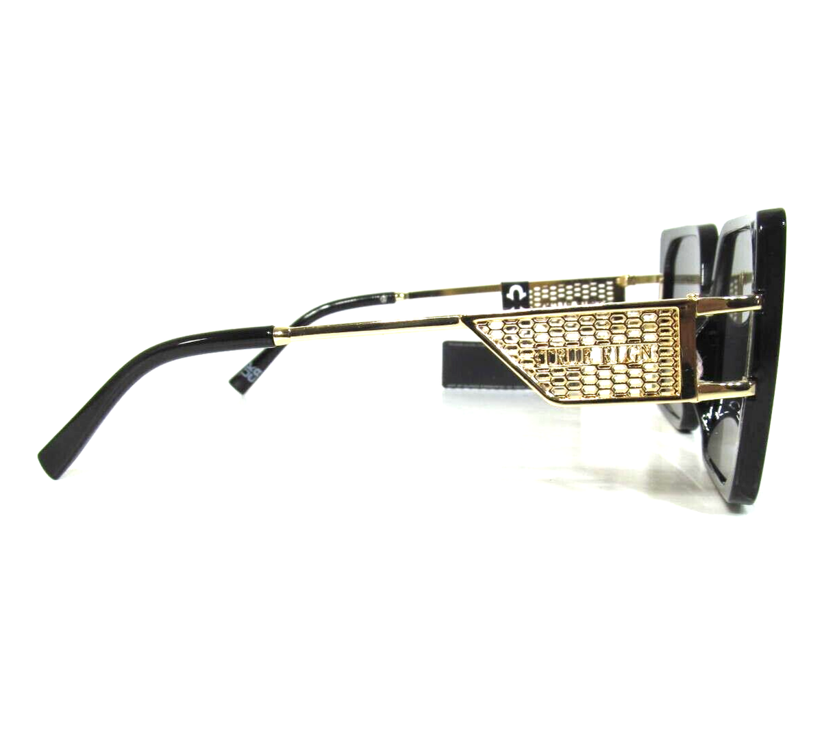 True Religion monogram sunglasses gold logo hardware oversized True Religion Black Plastic Oversized Sunglasses main image 3