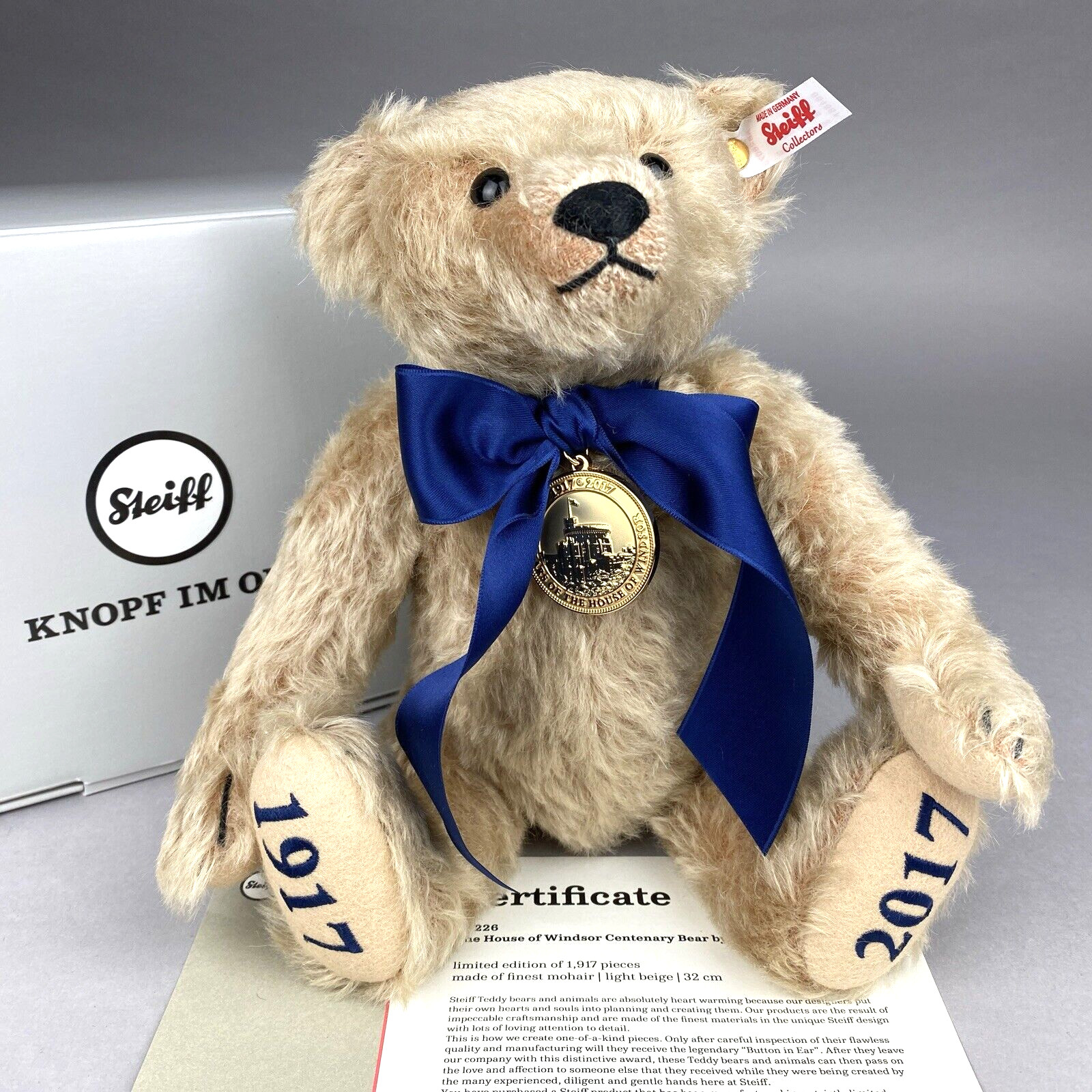 Steiff House Of Windsor Centenary Bear - 2017 - 32cm, Mohair - EAN:664861 + Box