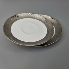 2 Porcel Argentatus Tea Saucers Limoges Porcelain Platinum 5.75″ Replacements