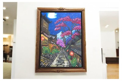 (ZURÜCK AUF VIELFACHEN BEDARF) Druck von Original Ölpastellwerk ''Sleepy Kyoto'' 