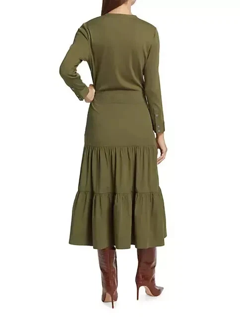 Vestido midi de algodón delantero con botones en capas de laurel oliva VERONICA BEARD M 8/10 Foto 2 de 4