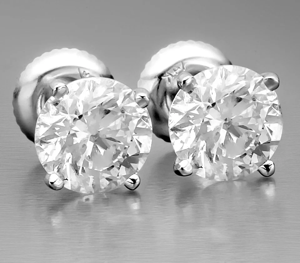 Aretes redondos de diamantes cultivados en laboratorio de 3,00 quilates con certificación IGI E VVS2 de oro de 18 quilates