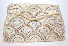 La Regale Beaded Ivory Clutch Purse Satin Pearls Sequin Art Deco Evening Bag VTG
