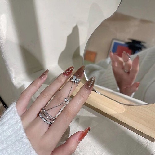 New Butterfly Tassel Rings for Women Ring Double Finger Chain Punk Rings Jewe_sh - Picture 4 of 9