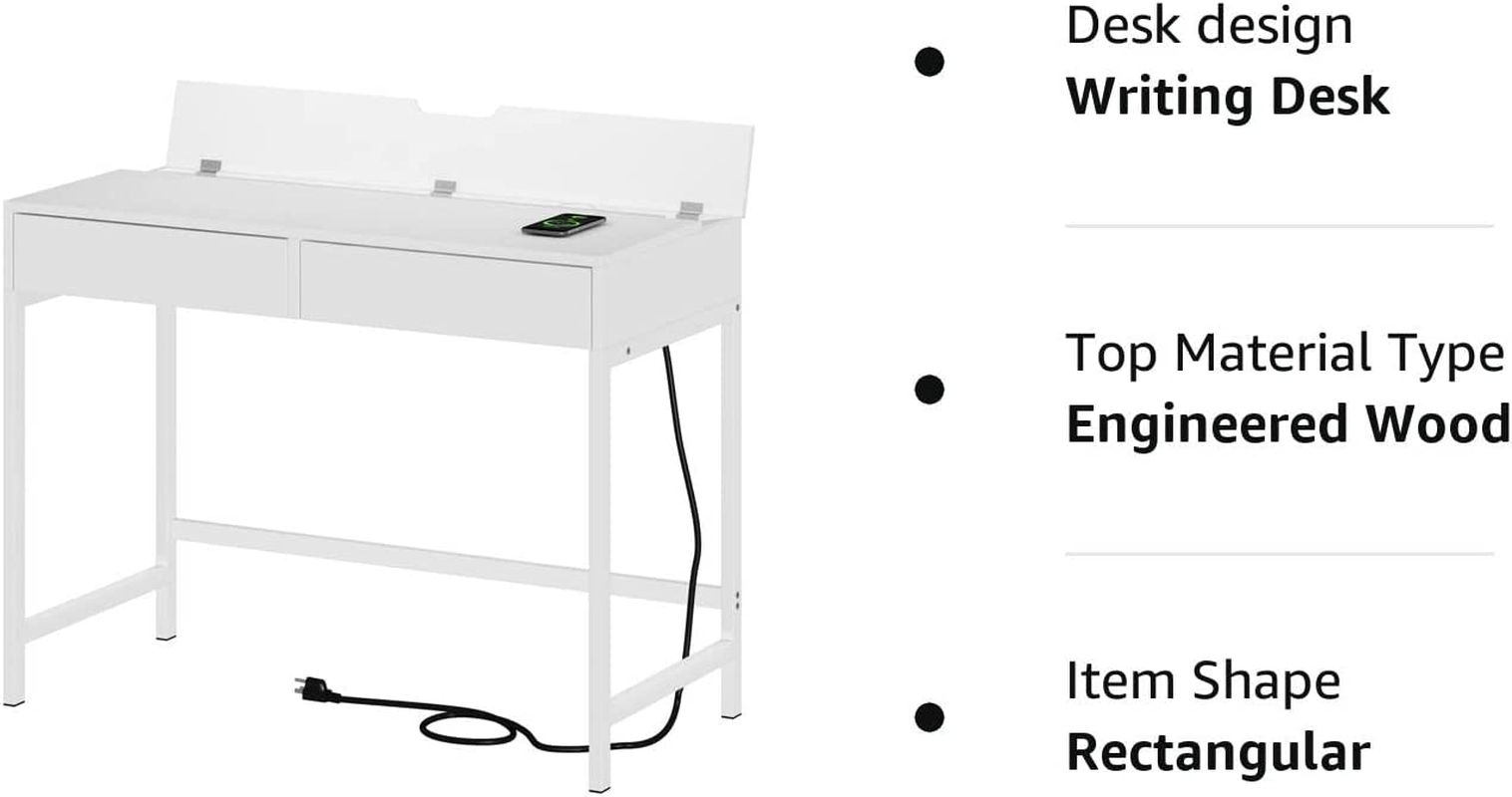 Computer Desk with USB Charging Ports and Power Outlets, Modern Simple