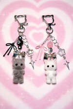Cute Keychain Charm Handmade Fury Cat Pendent for Purse Water Bottle School Bag
