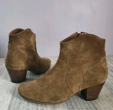 ISABEL MARANT Women's Dicker Suede Cowboy Ankle Boots Western Side Zip Size 39