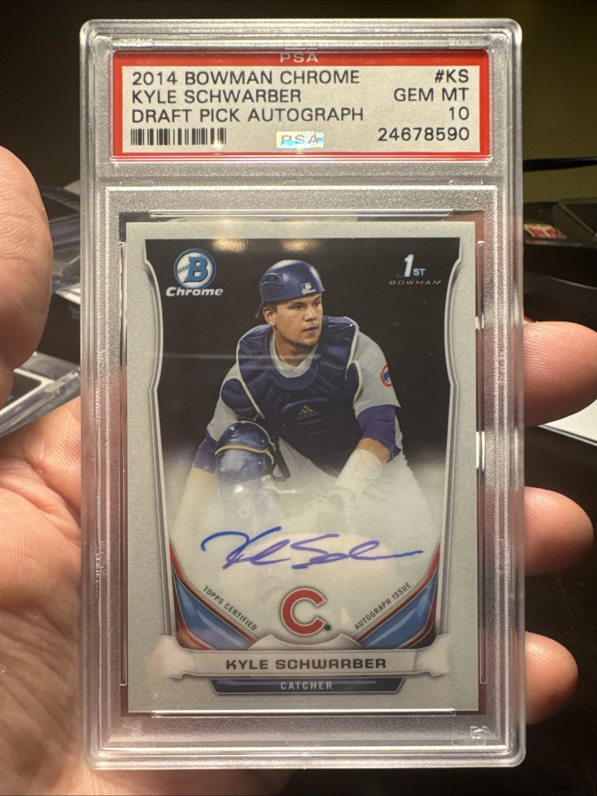 2014 KYLE SCHWARBER BOWMAN CHROME DRAFT 1ST CHROME AUTO PSA 10 GEM MINT !!!