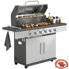Outsunny 6 Burner Liquid Propane Gas BBQ Grill, Portable Gas Barbecue Grill