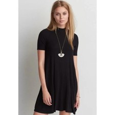 American Eagle Soft & Sexy Black Ribbed Mock Neck Open Back T Shirt Dress Sz XL