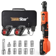 Cordless Electric Ratchet Wrench 3/8": 200 RPM, 60Ft-lbs Power Ratchet Set, 2...