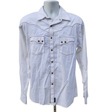 Wrangler Retro Western Pearl Snap Shirt Mens Medium White Long Sleeve Cotton