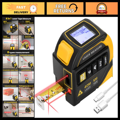 4-in-1 Laser Tape Measure 16FT AutoLock & 130FT Laser Tool, LCD Display, Level,