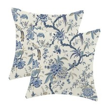 Spring Floral Birds Pillow Covers 20 x 20" x 20" Pack of 2 Blue Flower Birds