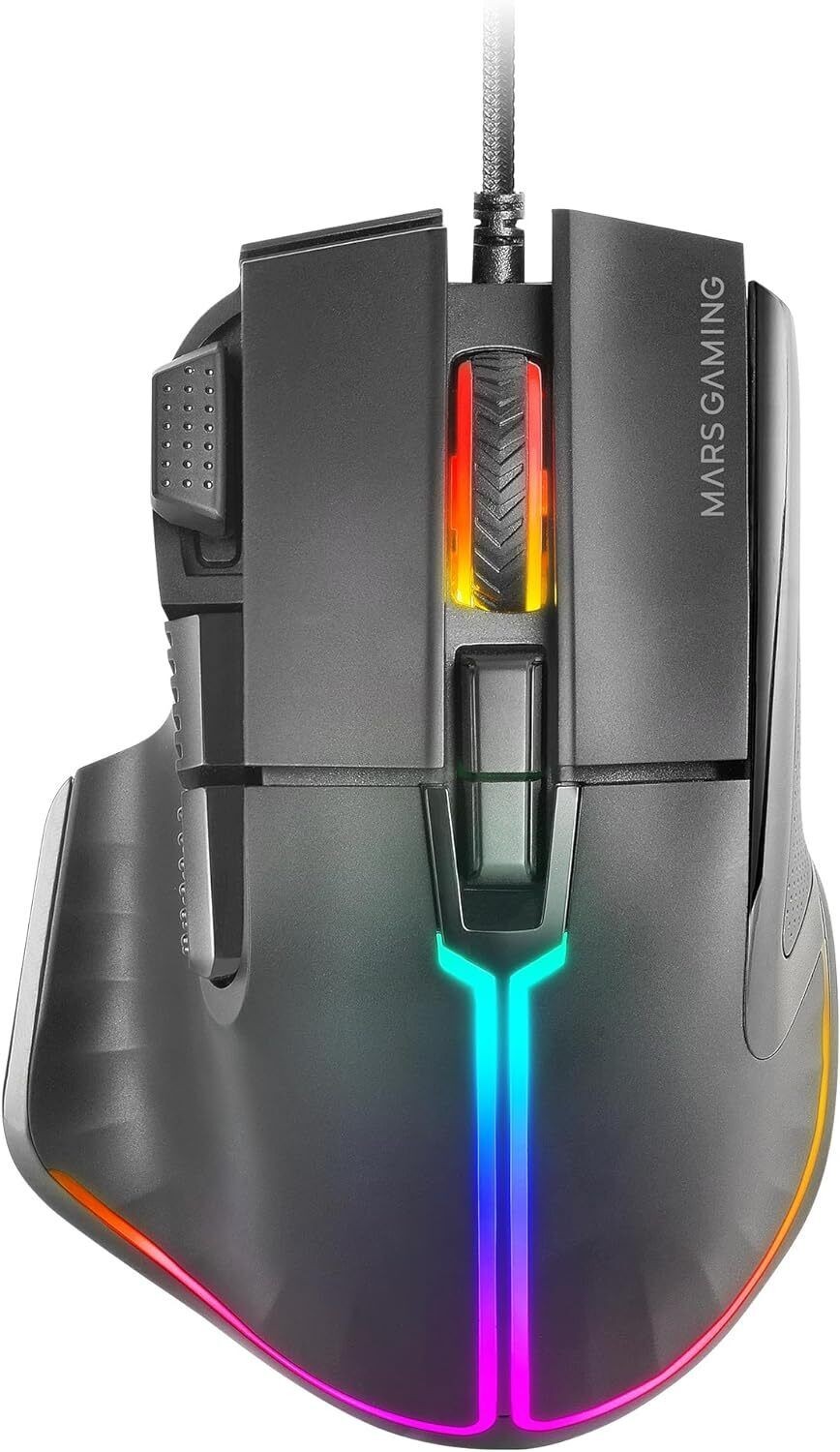 Mars Gaming MM-XT, Mouse Gaming RGB, Design Ergonomico con Poggiapollice, Sensor