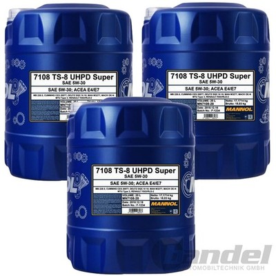 3x 20 LITER MANNOL MOTORÖL TS-8 UHPD SUPER 5W-30 VOLLSYNTHETISCH