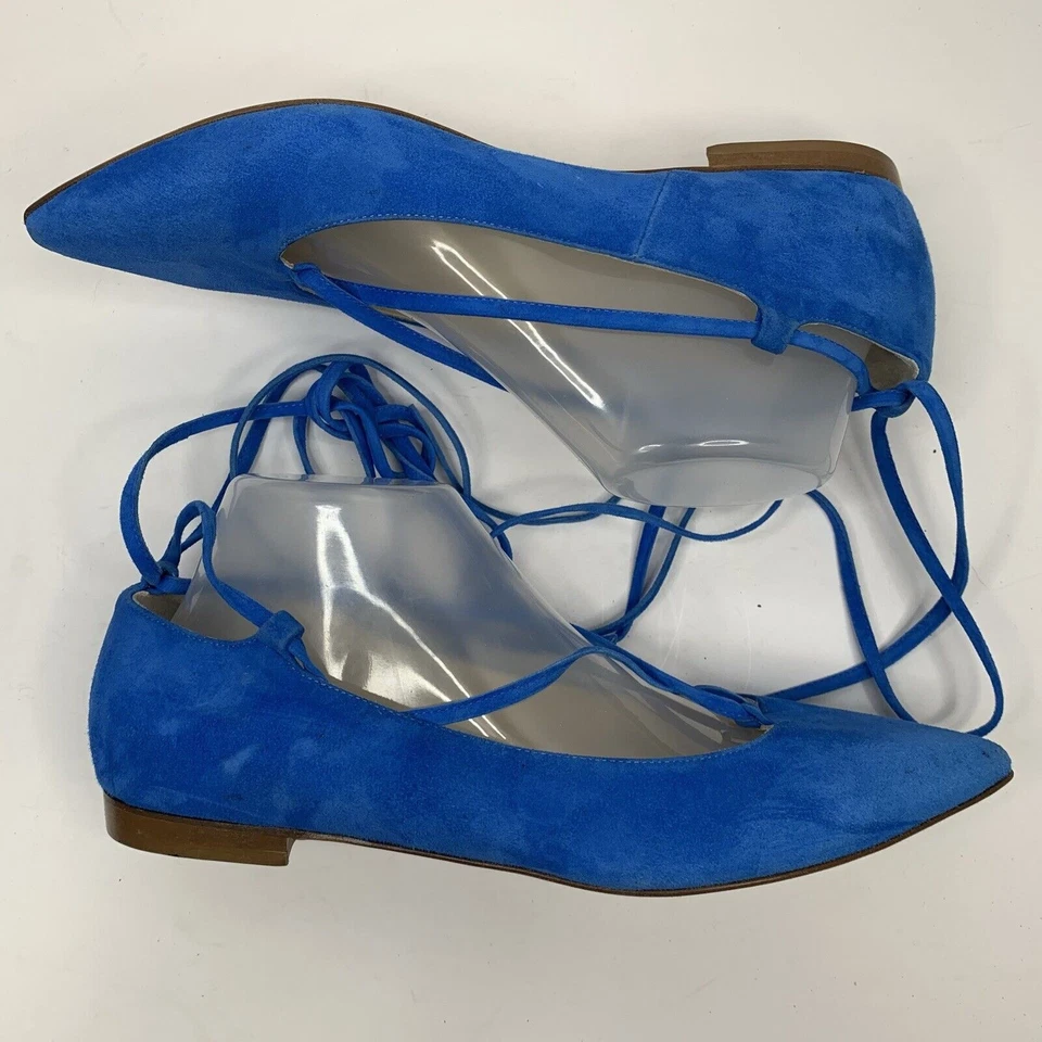 Butter Mujer 9.5 Ponpon Ballet Pisos Con Cordones Azul Gamuza Italia Cuero Italiano Foto 2 de 4