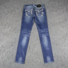 Miss Me Jeans Womens 26 Blue Denim Skinny Embroidered Rhinestone Stretch Flap