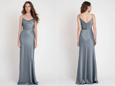 Jenny Yoo Size 0 Sylvie Dress Blue Luxe Satin Bridesmaid Wedding Guest Black Tie