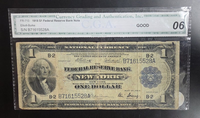 1918 $1 Dollar National Currency Note Large Size, New York, Circulated