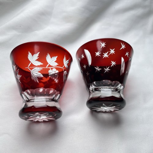 Bohemian Cut to Clear Ruby Red Crystal Glass Set Of 2 Cordials - Picture 5 of 5