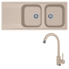 Lavello fragranite PLADOS PL1162 2 vasche + Miscelatore ZEUS Avena/Bianco/Nero