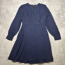 Ann Taylor Red Polka Dot Navy Seamed V-neck Fit Flare Dress Size 2
