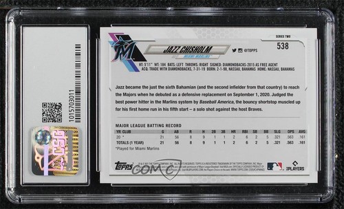 2021 Topps Jazz Chisholm (White Jersey Batting) #538 Rookie RC 10s - Bild 2 von 3