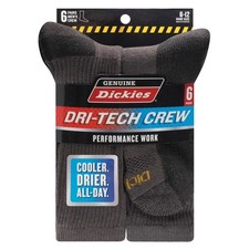 Men's Moisture Wicking Crew Socks, 6-Pack Charcoal Grey, Shoe Size 6-12
