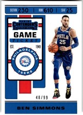 2019-20 Panini Contenders #9 Ben Simmons Game Ticket Blue #/99