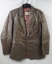 Vintage Chess King Brown Leather Blazer Jacket With Satin Lining Mens Size 40