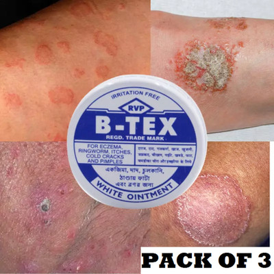 B Tex White Ointment for itching, ringworm, pimples ,eczema 14g (Pack of 3)