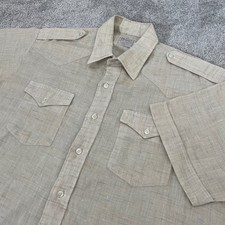 H Bar C Ranchwear Western Shirt Mens 17.5 Extra Large Slub Epaulets Tan Vintage