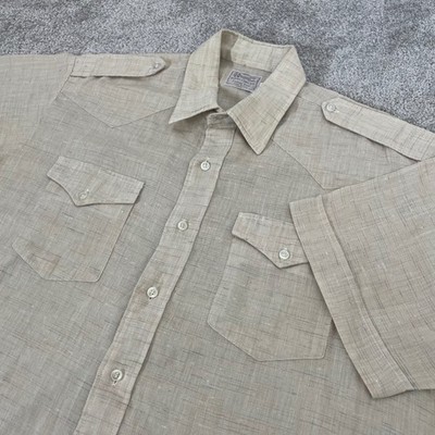 H Bar C Ranchwear Western Shirt Mens 17.5 Extra Large Slub Epaulets Tan Vintage