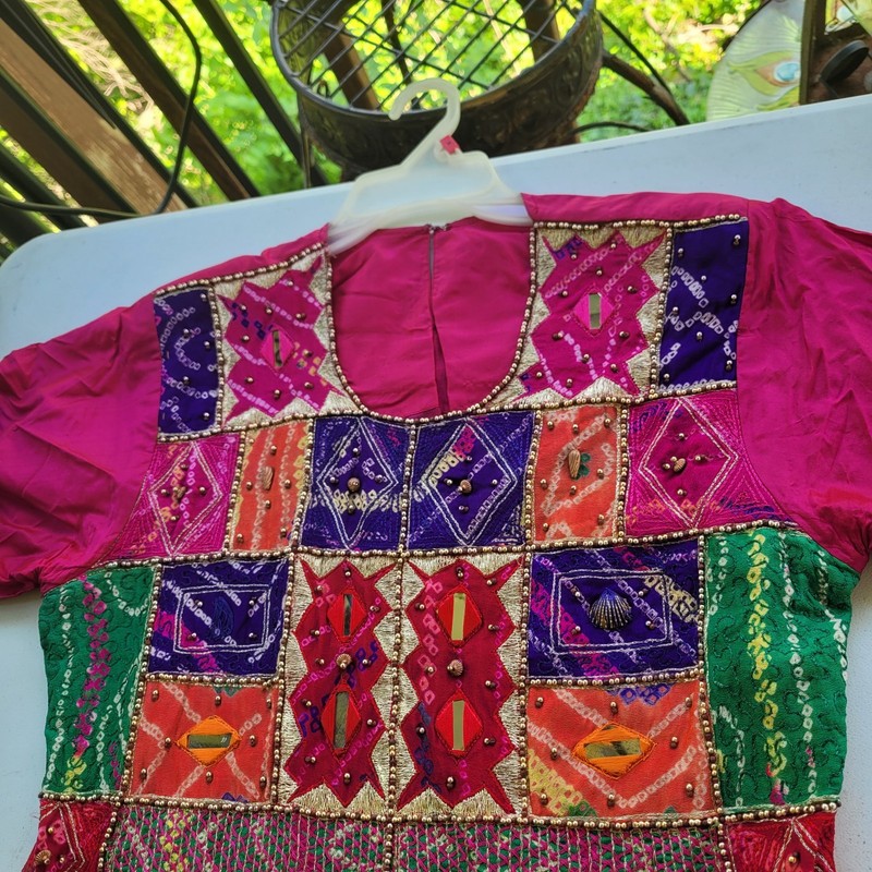 Handmade Patchwork Embroidered India Kurta Dress Top Shisha mirrors Seashells