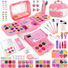 Auney 80 PCS Kids Makeup Kit for 3 4 5 6 7 8 Years Old, Unicorn Girls Pink