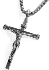 Sterling Silver Crucifix Pendant for Men, Catholic Jesus Cross Necklace for...