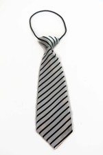 Kids Boys White Black Patterned Elastic Neck Tie - White Diagonal Stripe