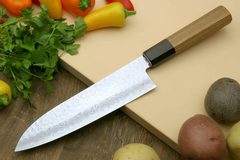 Cuchillo de Chef Multiusos Japonés Damasco Santoku Martillado 46 Capas VG10 (Am... Foto 3 de 4