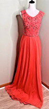 Sherri Hill Coral Beaded Chiffon Evening Prom Gown Size 16 – Sleeveless A-Line