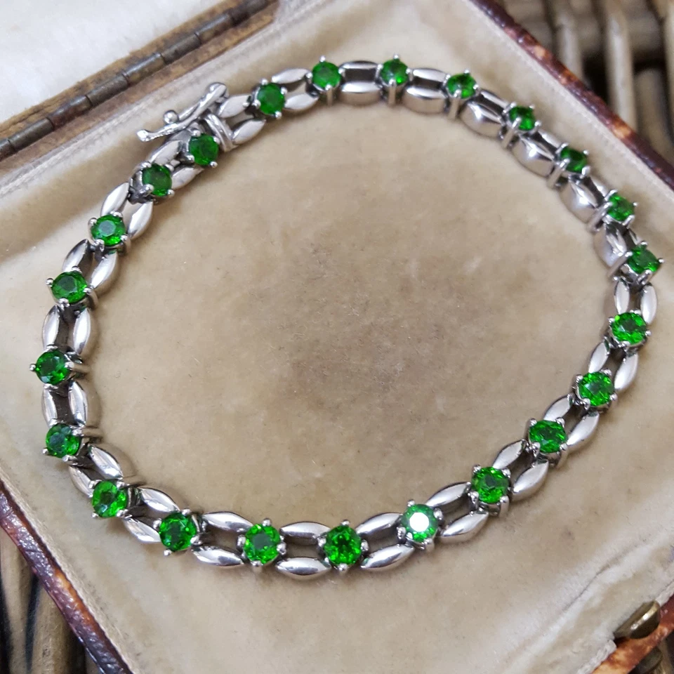 Pulsera de tenis de plata de ley 925, gemas de diopsido verde natural, 4,39 quilates, 7,2" Foto 2 de 4