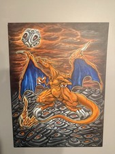 Original Charizard-Inspired Canvas 24  x 36    Hand Painted, One of a Kind