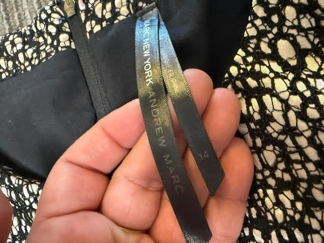 Vestido Andrew Marc Fit & Acampanado Mujer 12 Blanco Negro Floral Encaje Forrado Cremallera Trasera Foto 3 de 4