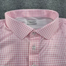 Collars & Co. Mens XL Pink Gingham Dress Collar Polo Shirt Relaxed Fit