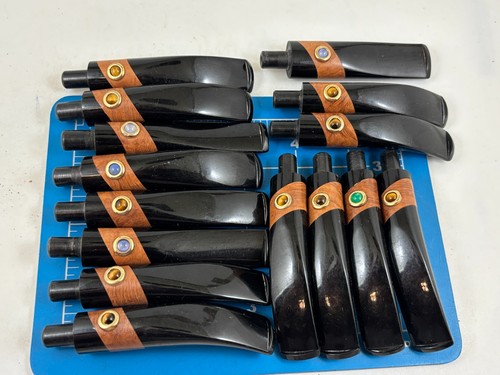 Judd's Lot of 15 Never Used Lucite & Briar Stripe Pipe Stems w/Gem