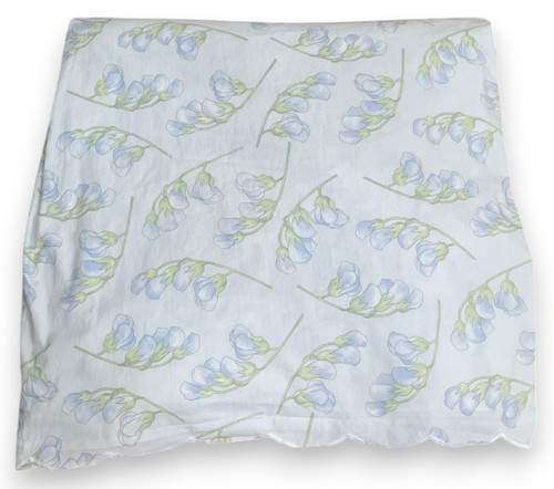 Vintage Yves Delorme Paris King Flat Sheet Blue Green Floral Cotton 103 x 99