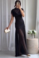 Zara New Women Combined Draped Contrast Tulle Midi Dress Size XS 